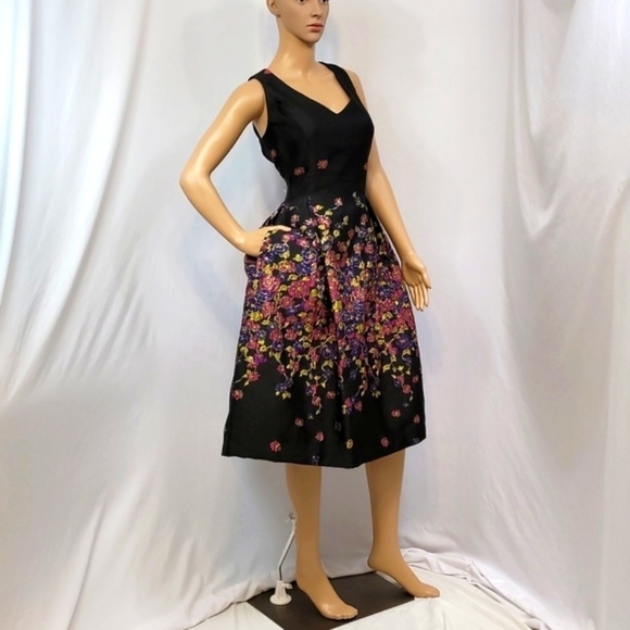 Tahari by Asl Fit and Flare Midi Metallic Floral Accents Cocktail Dress - Picture 6 of 17